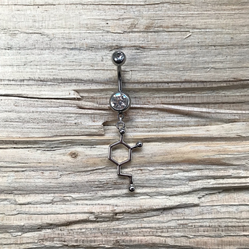 Dopamine Molecule Double Gem Belly Button Ring